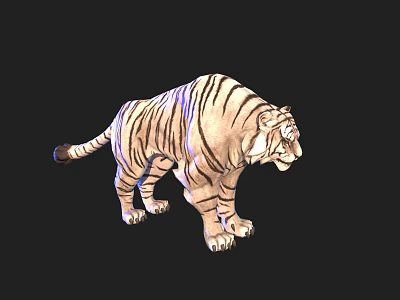 White Tiger With Striped Fur Walking On Black Background 3D Render 3d model