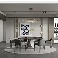 Elegant Modern Restaurant Interior With Round Dining Table Grey Chairs Pendant Light And Wine Rack