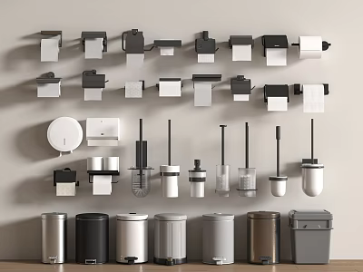 Bathroom Accessories Collection with Wall Mounted Toilet Brushes Trash Cans and Tissue Holders 3d model