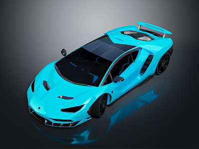 Blue Luxury Sports Car With Sleek Design Black Roof And Rear Spoiler 3d model