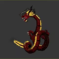 Red Chinese Dragon 3D Model with Scaled Body Yellow Accents and Curved Shape