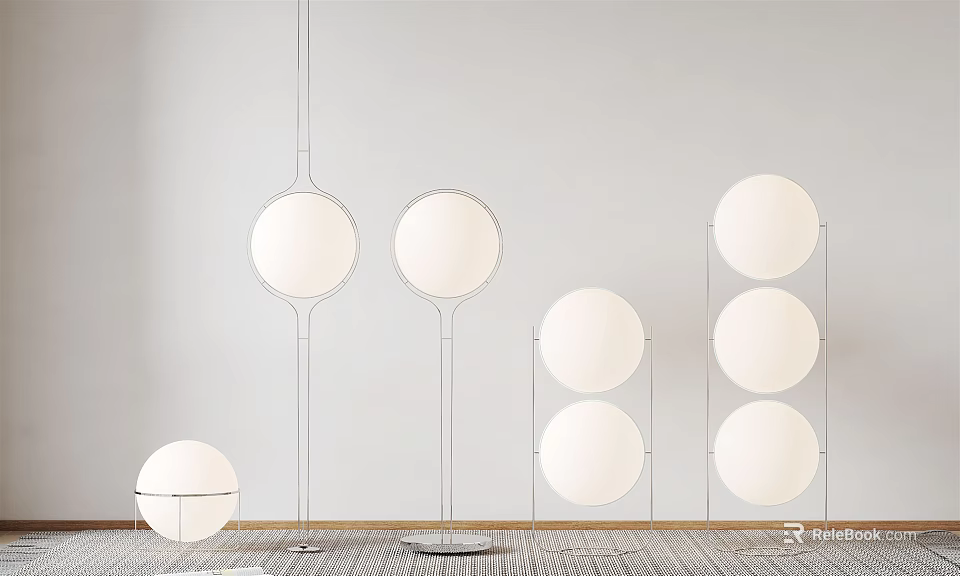 Modern Floor Lamps In Various Styles With Spherical Shades And Metal Frames 3d model 