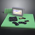Retro Gaming Setup With Old TV Game Console Controllers Cartridges And Green Blocks