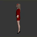 Woman In Red Suit Dress With White Shirt Red Bow Black Heels Arms Outstretched