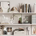 Stylish Decorative Ornament Set With Books Hourglass Geometric Decor And Horse Figurine For Home Shelf