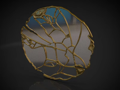 Modern Circular Coffee Table With Golden Intricate Cutout Frame And Transparent Top 3d model