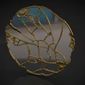 Modern Circular Coffee Table With Golden Intricate Cutout Frame And Transparent Top