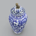 Blue and White Ceramic Jar With Traditional Intricate Patterns And Lid
