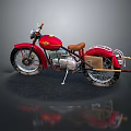 Red Vintage Motorcycle with Brown Seat and Fuel Tank Displayed on Dark Background