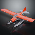 Orange Seaplane Model With Floats And Wings On Dark Background