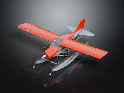 Orange Seaplane Model With Floats And Wings On Dark Background 3d model