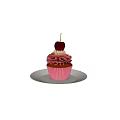 Delicious Pink Cupcake With Ruffled Frosting Cherry Pearl Decor And Pink Liner On White Plate