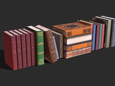 Vintage Books Collection With Varied Colors And Decorative Covers Stacked Neatly 3d model