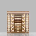 Luxury Wine Cabinet Interior With Gold Frame Glass Door And Layered Wine Bottles