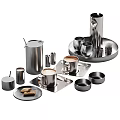 Modern Stainless Steel Coffee Tableware Set With Cups Saucers Milk Jug And Tray