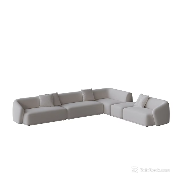 Light Gray L Shaped Sectional Sofa With Modern Minimalist Design And Cushions 3d model