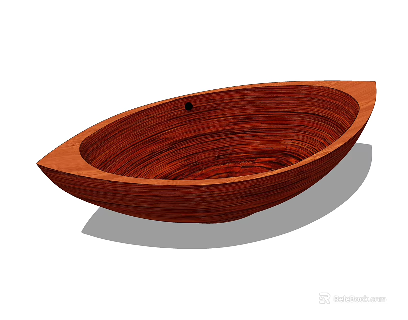 Wooden Boat Shaped Bathtub With Natural Wood Texture And Smooth Curved Edges 3d model 