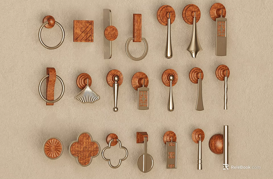 Various Drawer Handles Different Styles Wooden Metal Shapes For Furniture Cabinets 3d model 