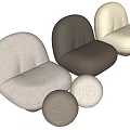 Light Gray Dark Brown Beige Single Seater Sofa With Round Poufs 3d model
