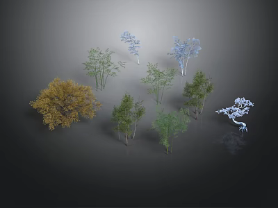 Different Types of Trees with Various Colors and Shapes on Gray Background 3d model