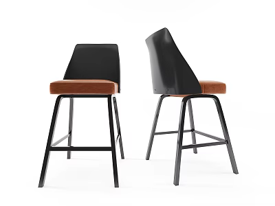 Modern Black and Brown Bar Stools with Upholstered Seats and Metal Legs 3d model