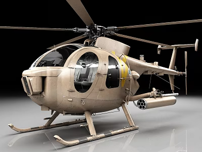 Tan Military Helicopter With Rotors Cockpit Landing Gear And Missile Pods 3d model