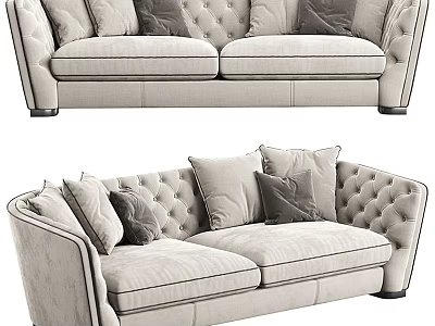 Modern Two Seater Sofa Design With Beige Velvet Upholstery Tufted Backrest And Pillows 3d model