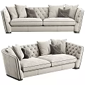 Modern Two Seater Sofa Design With Beige Velvet Upholstery Tufted Backrest And Pillows