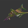 Camouflage Military Fighter Jet With Green Brown Paint US Air Force Insignia And Missiles