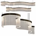 Modern Linear Pendant Light Design With Black Frame And White Striped Shade 3d model
