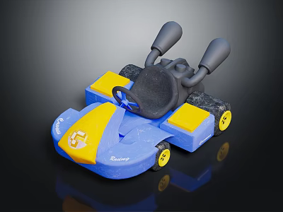 Colorful Blue And Yellow Toy Car With Black Seat And Yellow Wheels 3d model