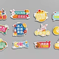 Festive Mid Autumn Festival Themed Stickers Featuring Moon Rabbit Mooncake and Reunion Messages