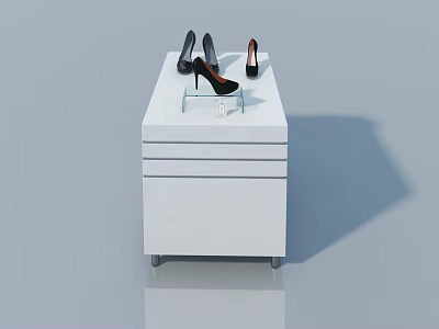 Modern White Swing Door Display Cabinet with High Heels Shoes on Top 3d model