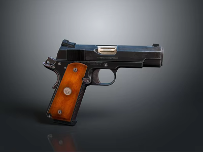 Classic Pistol With Wooden Grip And Black Metal Body Design Details 3d model