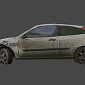 Wreckage of abandoned hatchback 3d model