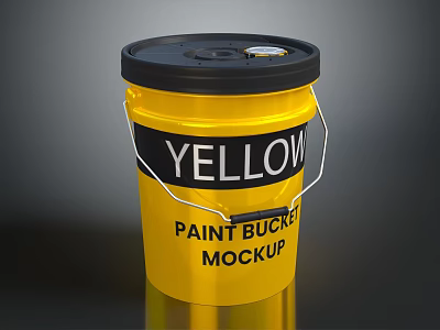 Yellow Paint Bucket Mockup With Black Lid White Handle For Design Projects 3d model