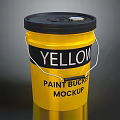 Yellow Paint Bucket Mockup With Black Lid White Handle For Design Projects