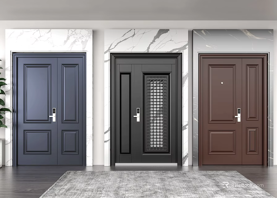 Stylish Security Doors in Multiple Colors with Grid Panel for Home Safety 3d model