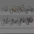 Assorted Style Bicycles In Different Colors Showcased On Display Shelf 3d model
