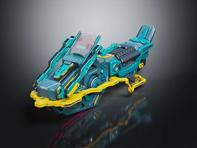 Futuristic Teal Motorcycle with Yellow Accents Mechanical Details and Sleek Structure 3d model