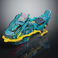 Futuristic Teal Motorcycle with Yellow Accents Mechanical Details and Sleek Structure