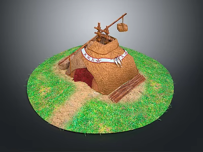 Traditional Thatched House With Thatched Roof Decorative Entrance Cloth Green Grass And Pathway To Doorway 3d model
