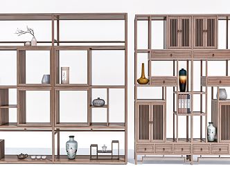 New Chinese-style Antique Rack Duobao Pavilion Storage Rack and Ornaments Combination Tea Set Teapot 3d model