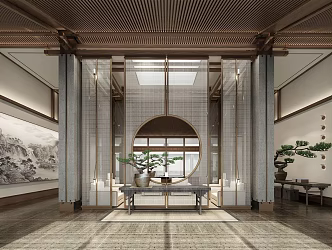 New Chinese Style Hall Hotel Club Meeting Room Hotel Lobby Club Lobby Table with Glass Screen 3d model