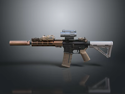 Tactical Rifle With Scope And Accessories Brown Black Finish Barrel Adjustable Stock 3d model