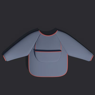 Soft Light Blue Baby Bib With Orange Trim Dark Blue Accents And Front Pocket 3d model