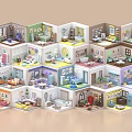 Aerial Planning of Colorful Miniature Rooms With Detailed Interior Design and Multi Zone Layout