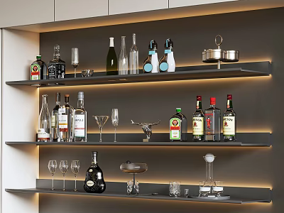 Modern Wine Cabinet With Sleek Shelves LED Lighting And Glassware 3d model
