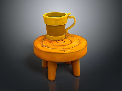 Round Orange Stool Featuring Circular Top Design and Yellow Cup On It 3d model