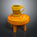 Round Orange Stool Featuring Circular Top Design and Yellow Cup On It